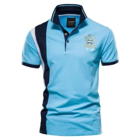 100% Cotton Badge Embroidery Polo Shirt for Men Short-sleeved Patchwork Men's Polos Quality Summer Brand Men Clothing