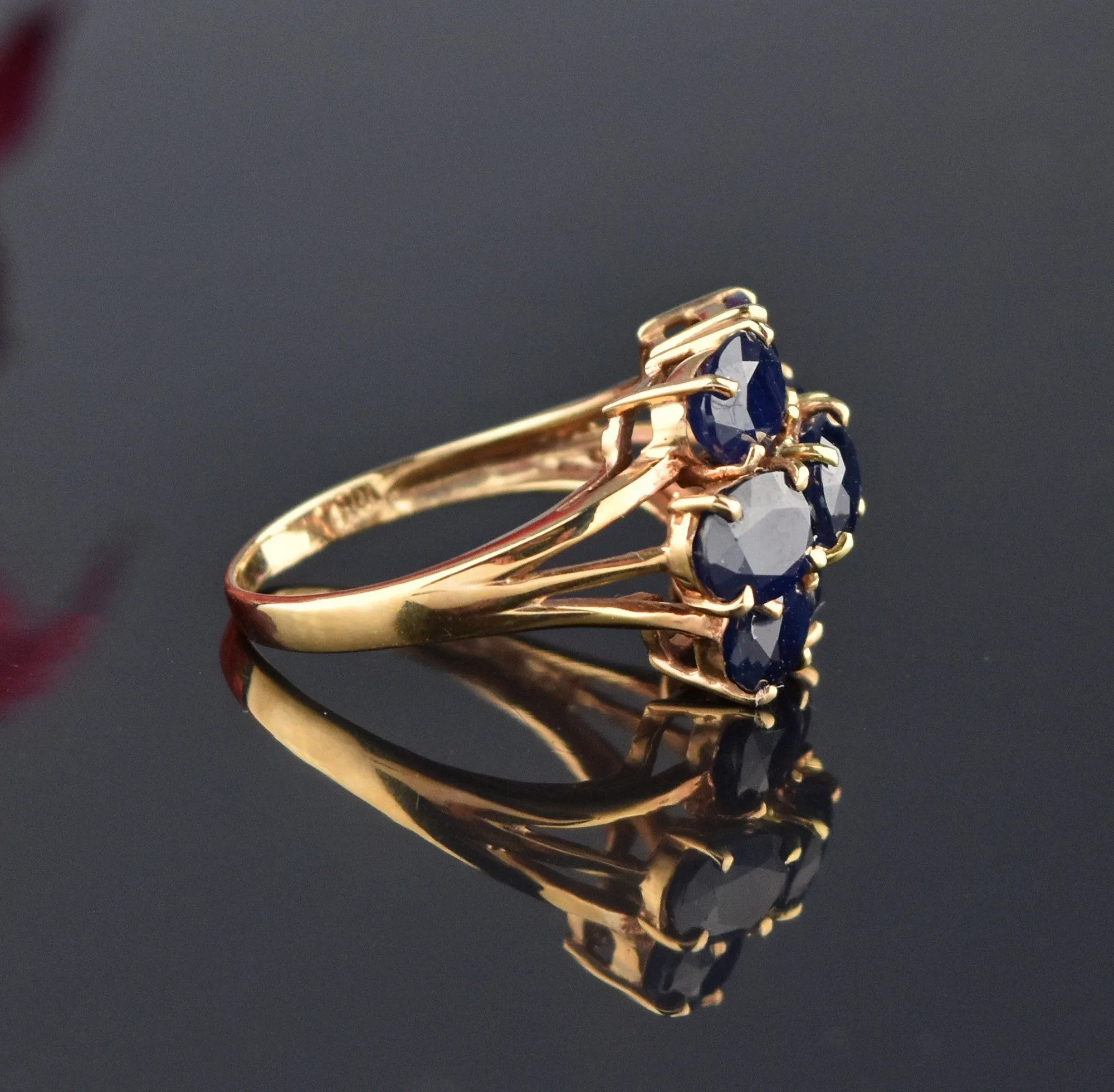 10K Gold Created Sapphire Cluster Cocktail Ring