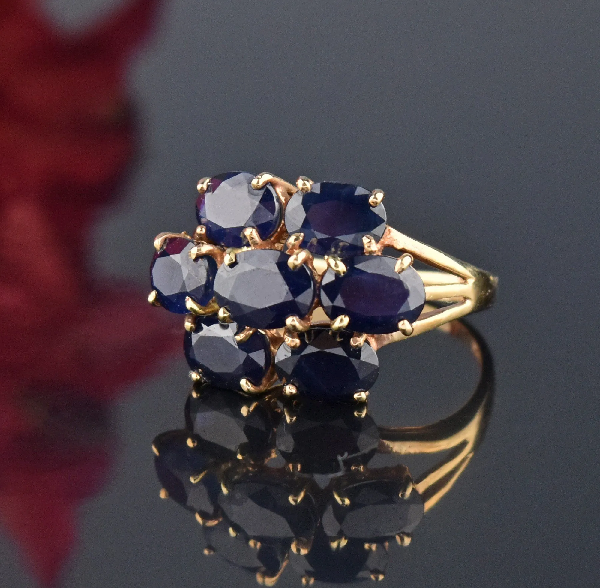 10K Gold Created Sapphire Cluster Cocktail Ring