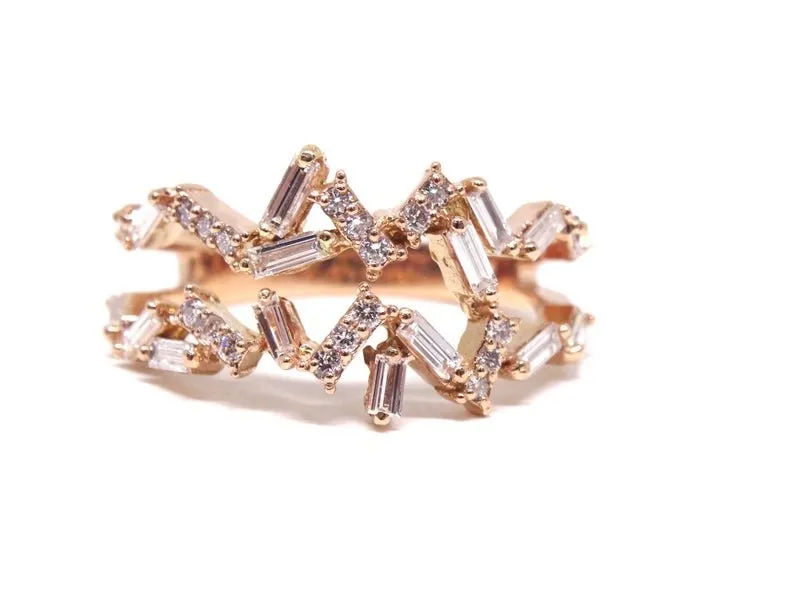 14K Gold Diamond Baguette Band