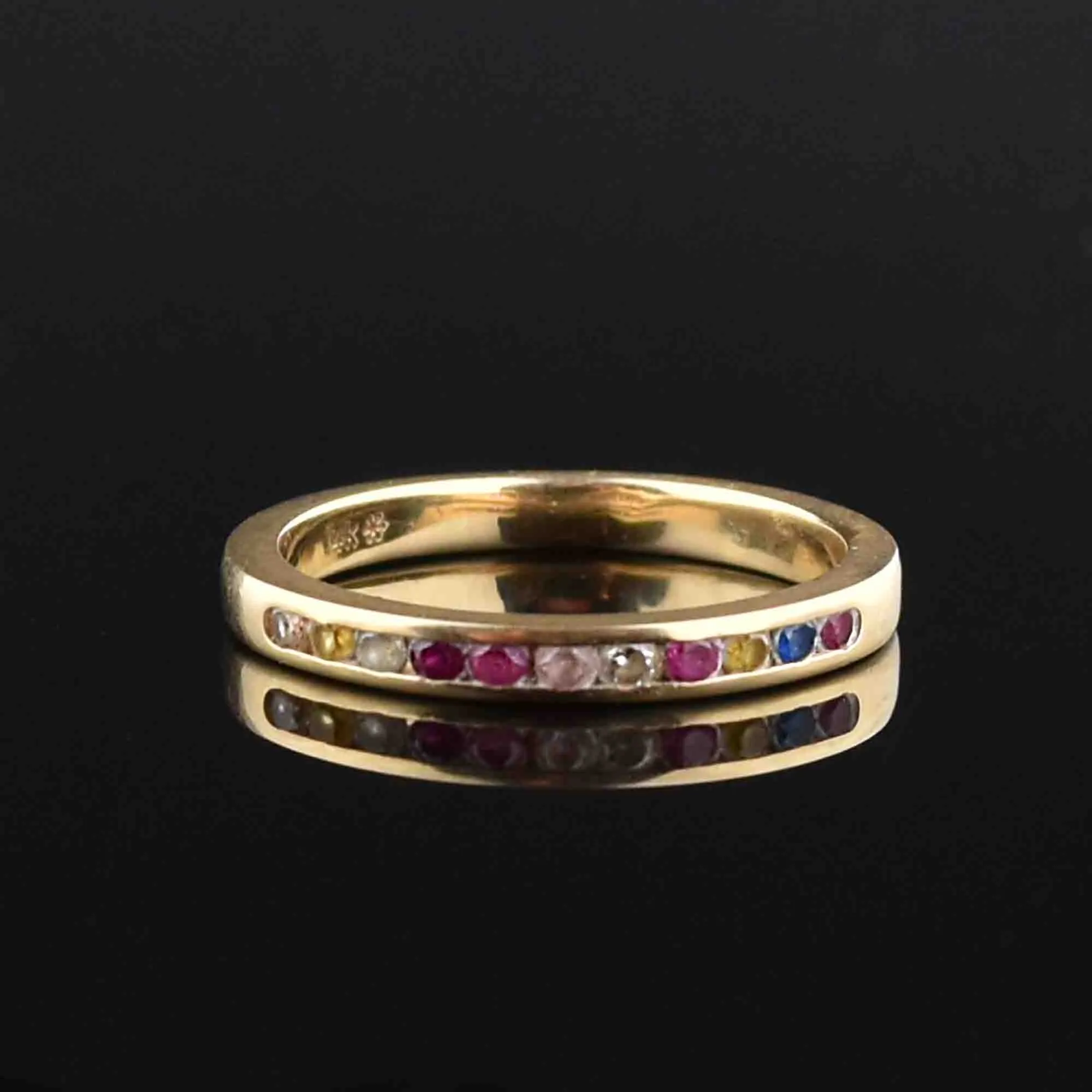 14K Gold Multi Gemstone Half Eternity Band Ring