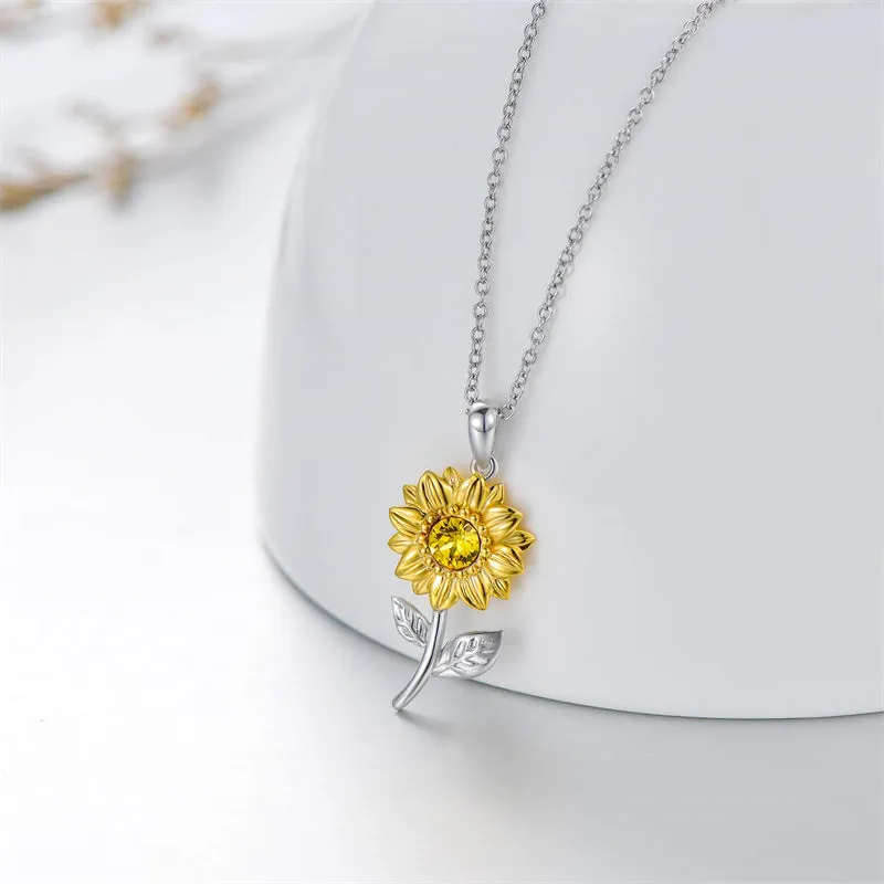 14K Gold Sunflower Necklace for Women You Are My Sunshine Gold Sunflower Pendant Necklace Jewelry Gifts