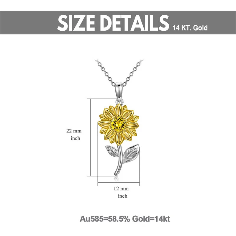 14K Gold Sunflower Necklace for Women You Are My Sunshine Gold Sunflower Pendant Necklace Jewelry Gifts