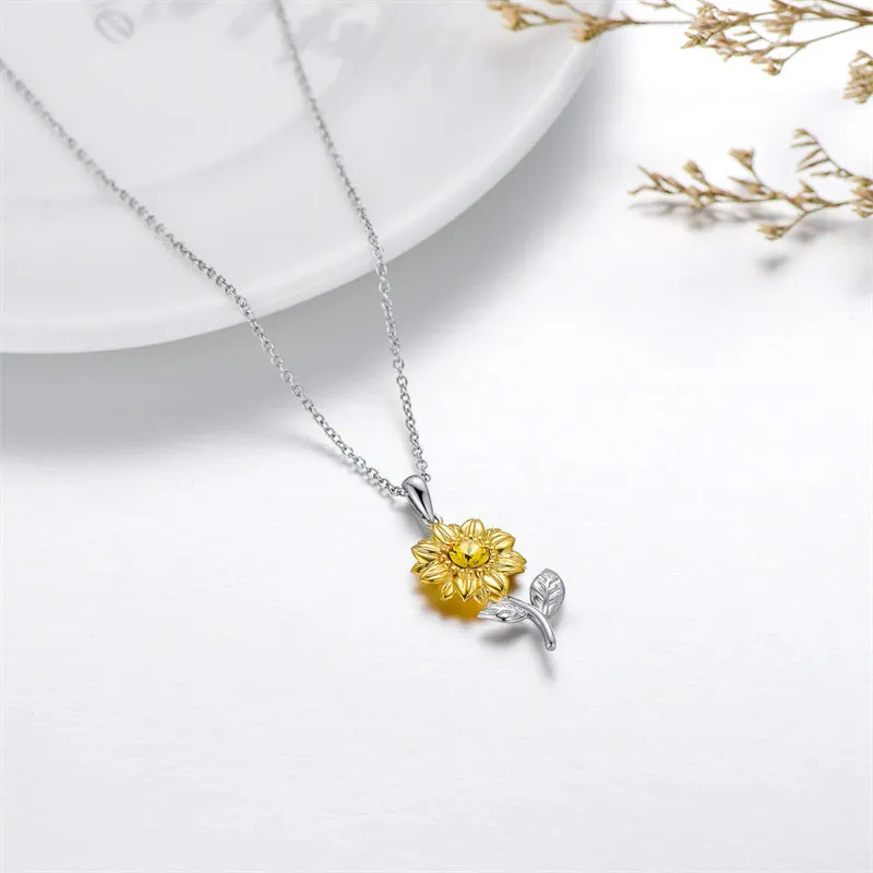 14K Gold Sunflower Necklace for Women You Are My Sunshine Gold Sunflower Pendant Necklace Jewelry Gifts