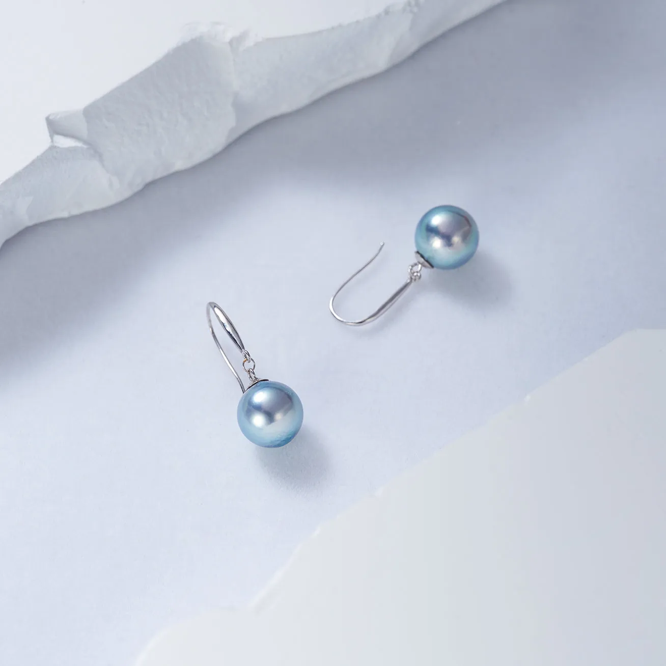 18K Gold Silver Blue Akoya Pearl Earrings KE00161