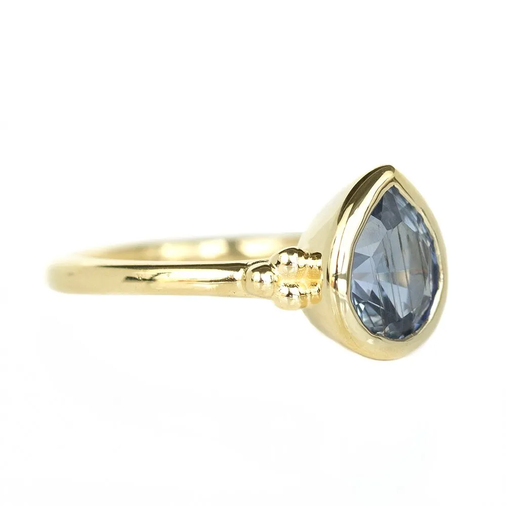 1.95ct Periwinkle Pear Sapphire Low Bezel Set Ring In 14k Yellow