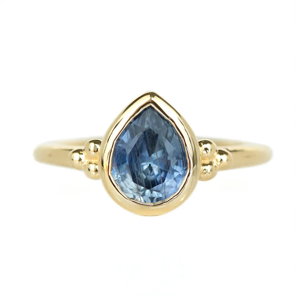 1.95ct Periwinkle Pear Sapphire Low Bezel Set Ring In 14k Yellow