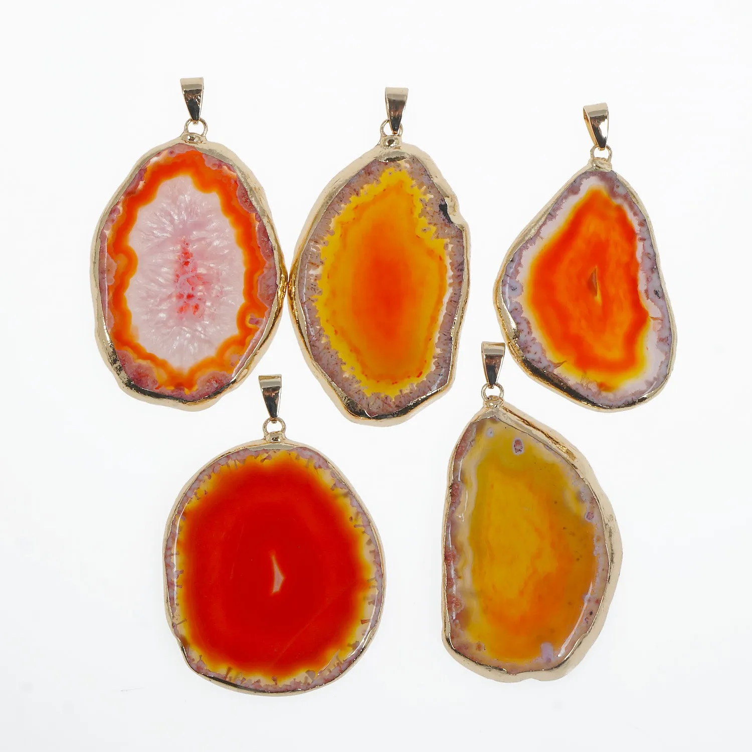 1PC Agate Slice with Gold Plated Edge Drusy Druzzy Agate Lace Slice Pendant - 7 Colors for choose 103763