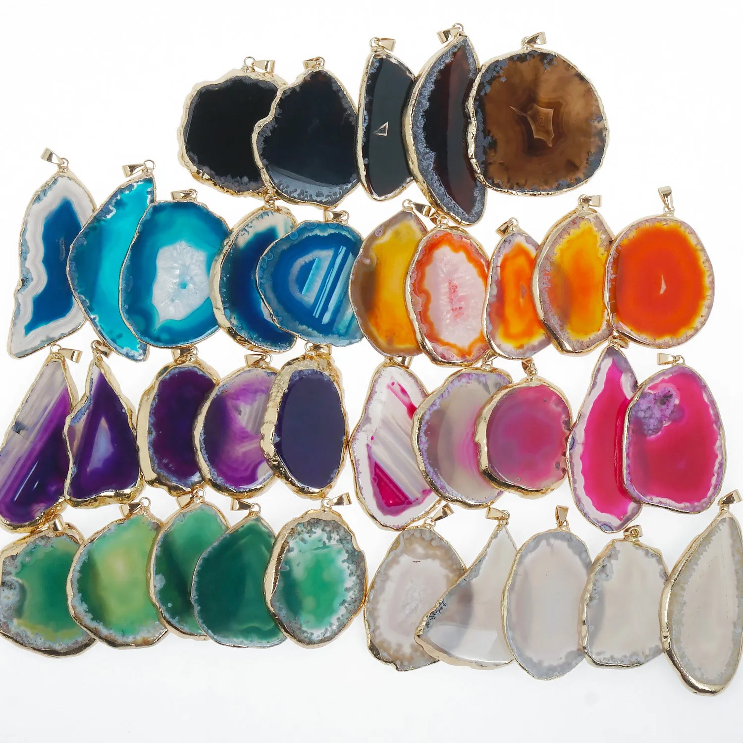 1PC Agate Slice with Gold Plated Edge Drusy Druzzy Agate Lace Slice Pendant - 7 Colors for choose 103763