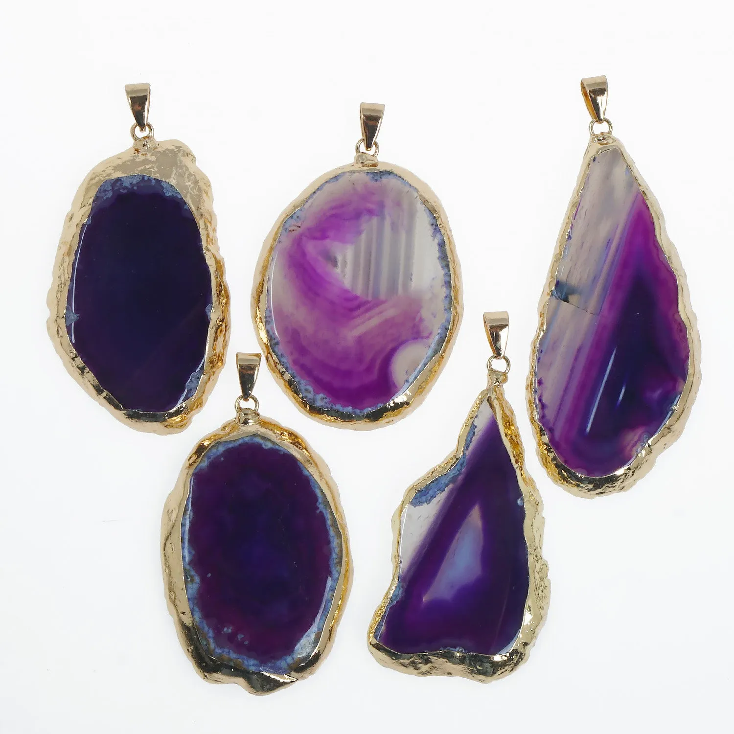 1PC Agate Slice with Gold Plated Edge Drusy Druzzy Agate Lace Slice Pendant - 7 Colors for choose 103763