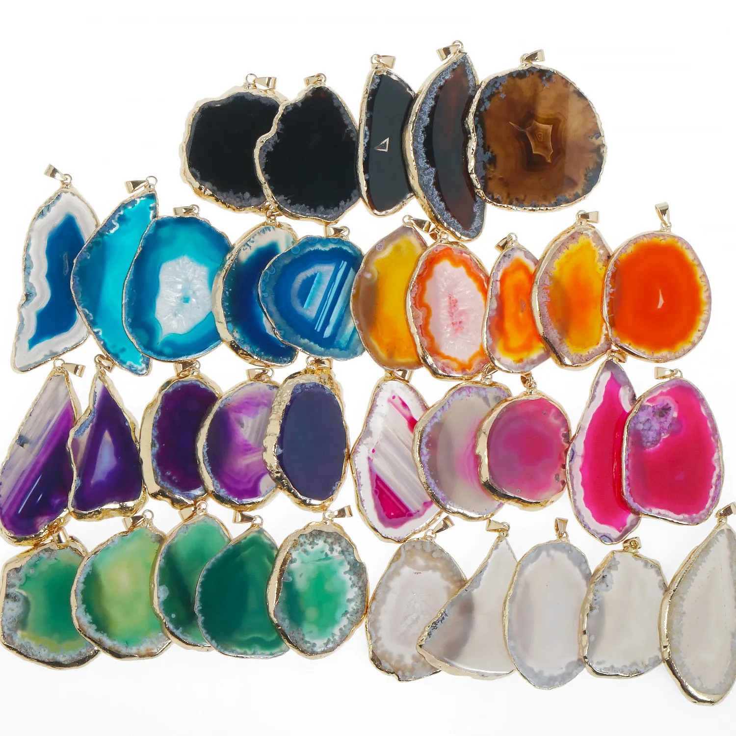 1PC Agate Slice with Gold Plated Edge Drusy Druzzy Agate Lace Slice Pendant - 7 Colors for choose 103763