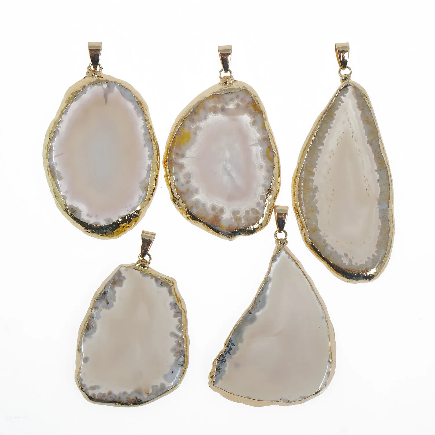 1PC Agate Slice with Gold Plated Edge Drusy Druzzy Agate Lace Slice Pendant - 7 Colors for choose 103763