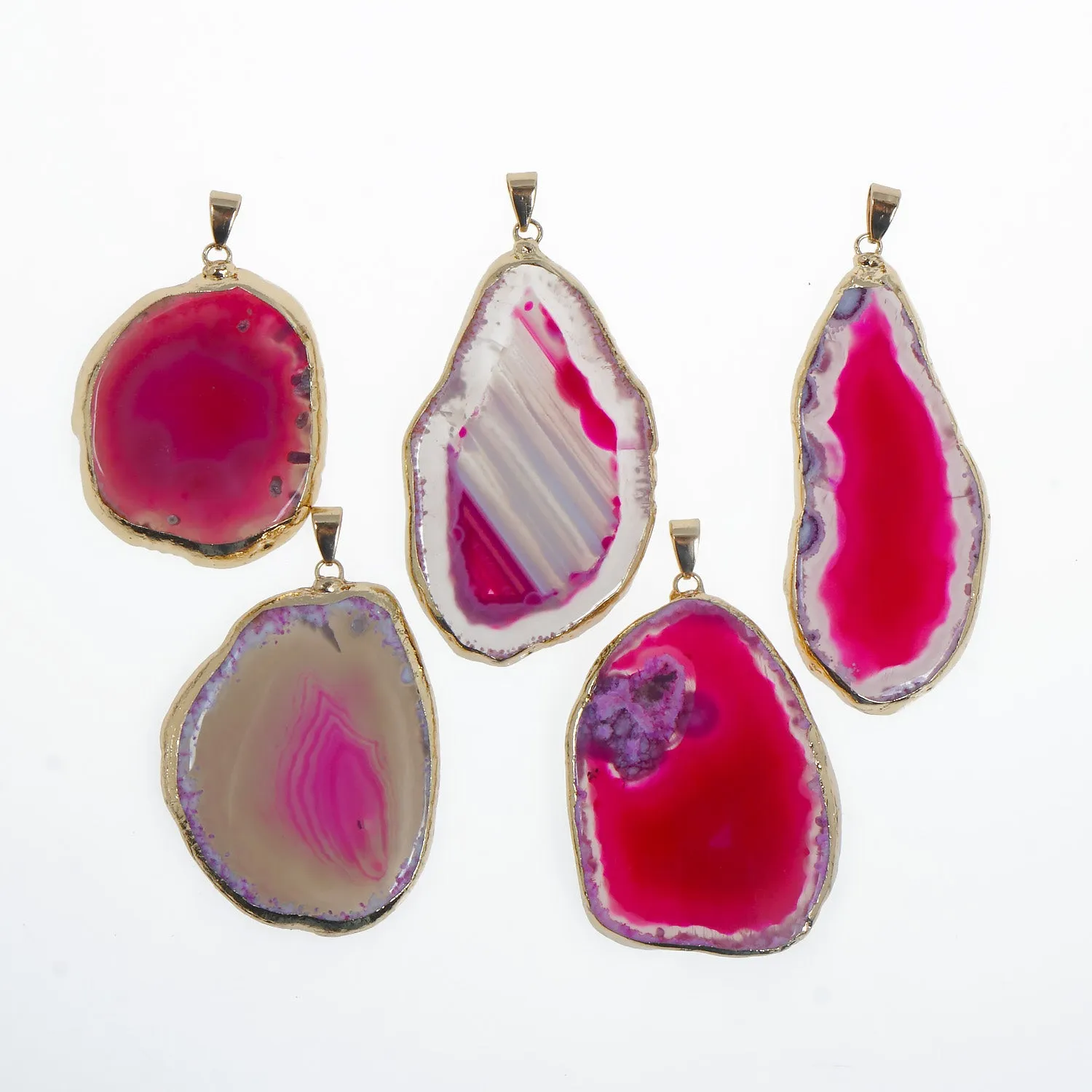 1PC Agate Slice with Gold Plated Edge Drusy Druzzy Agate Lace Slice Pendant - 7 Colors for choose 103763