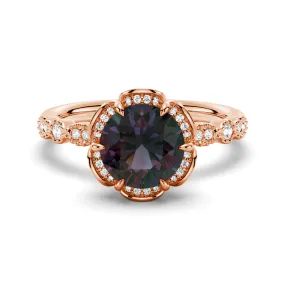 2 CT. Art Deco Vintage Six-Prong Round Alexandrite Engagement Ring With Hidden Halo Pavé