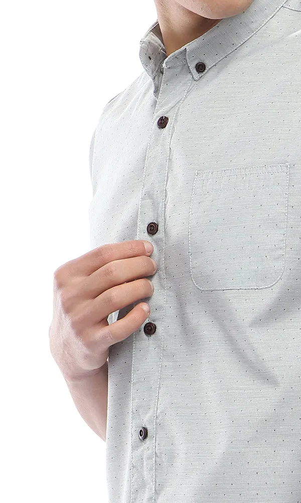 48230 Stitched Dot Short Sleeves Shirt - Light Grey