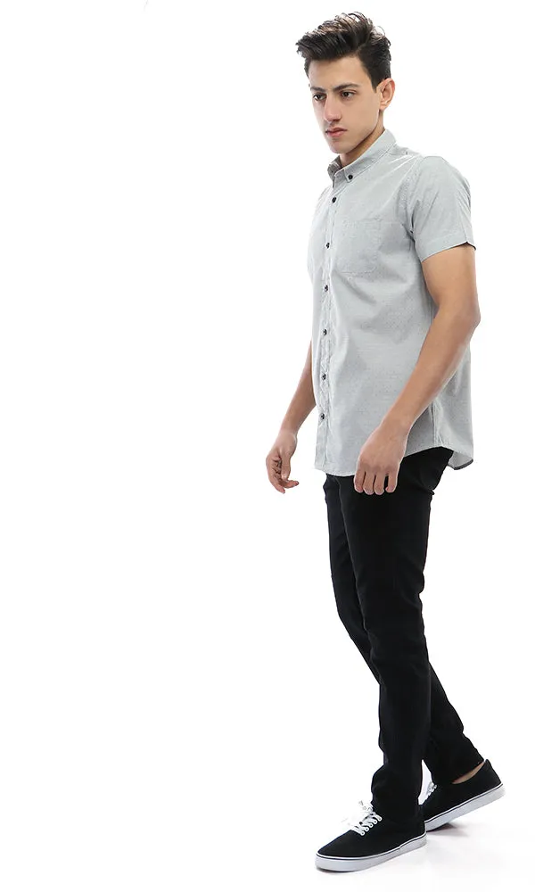 48230 Stitched Dot Short Sleeves Shirt - Light Grey