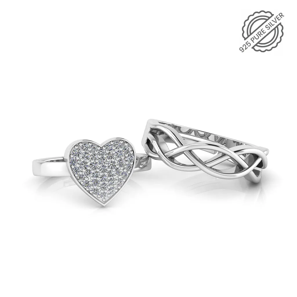 925 Pure Starling Silver Trendor Heart Decor Special and Celtic Knot Couple's Ring