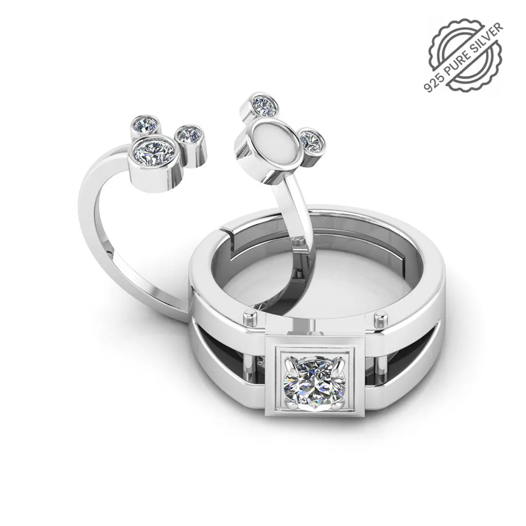 925 Pure Sterling Silver Cute Mickey Enamel and Stardom Mens Couple's Ring