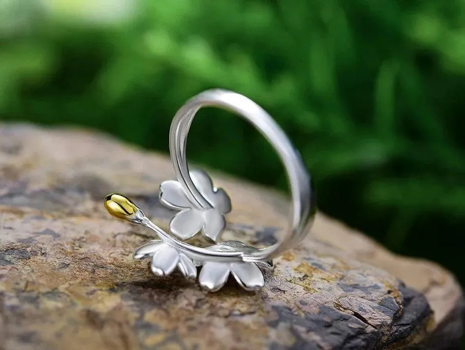 925 Sterling Silver Flower Finger Ring Charm Jewelry LFJD0152