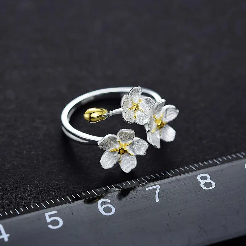 925 Sterling Silver Flower Finger Ring Charm Jewelry LFJD0152