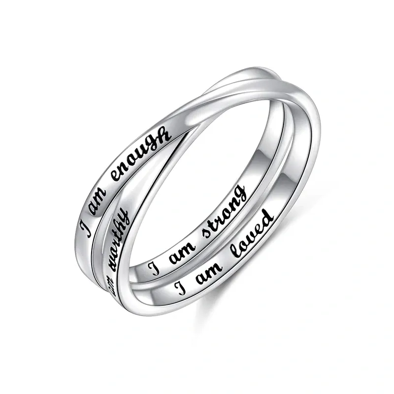 925 Sterling Silver Inspirational Ring I am Enough Rings I am String for Women Girls