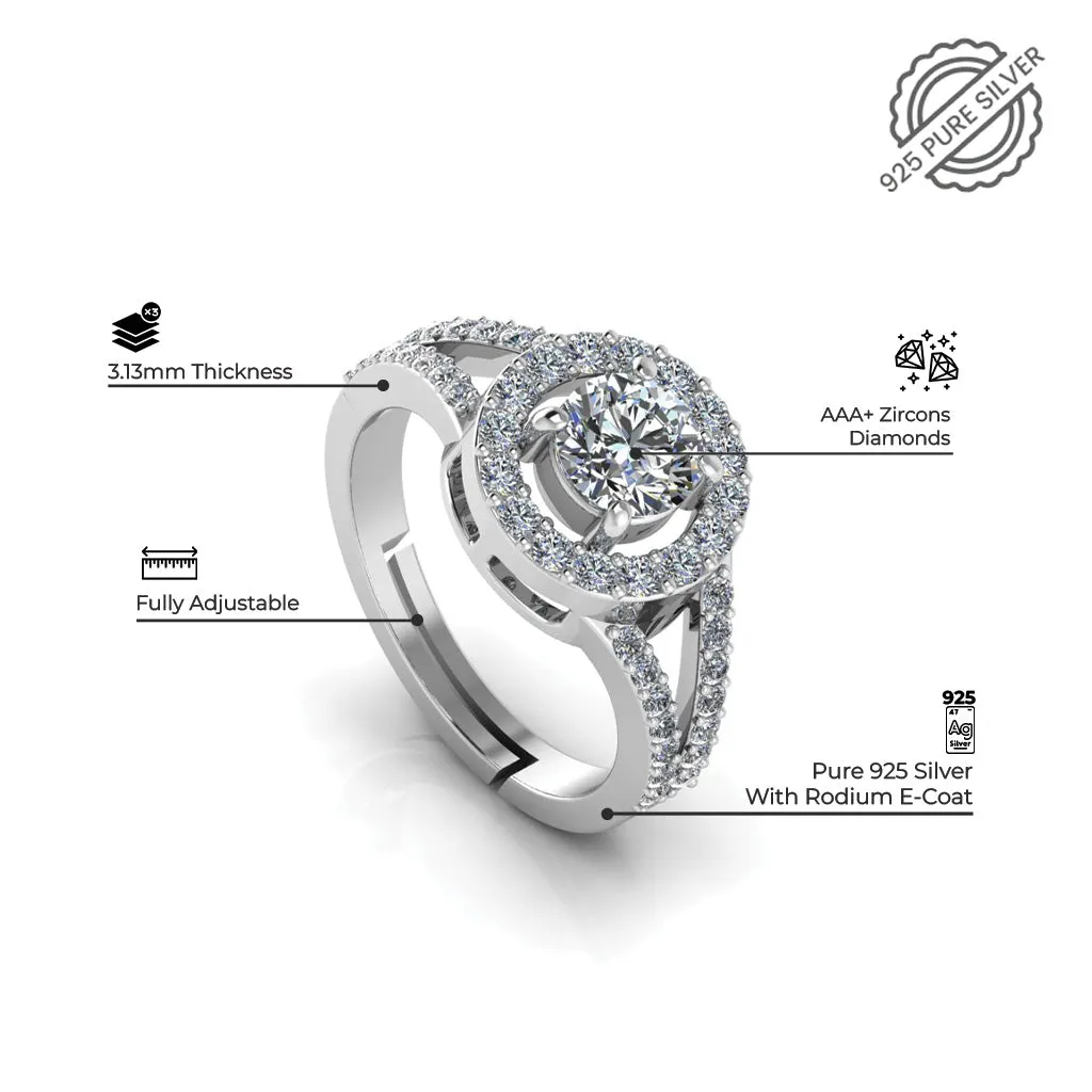 925 Sterling Silver Solitaire Bride Boom Facet Ring For Couple's Ring