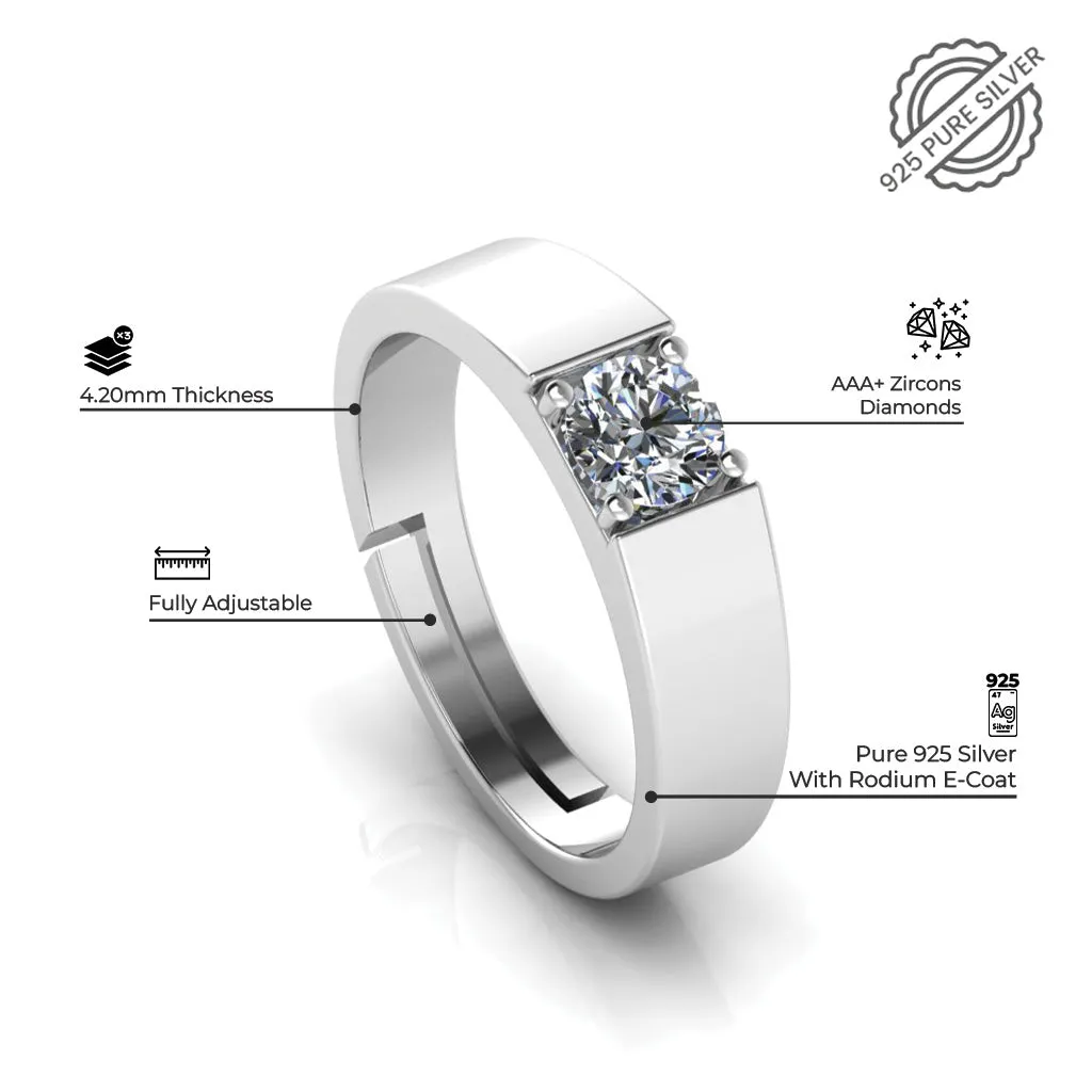 925 Sterling Silver Solitaire Bride Boom Facet Ring For Couple's Ring