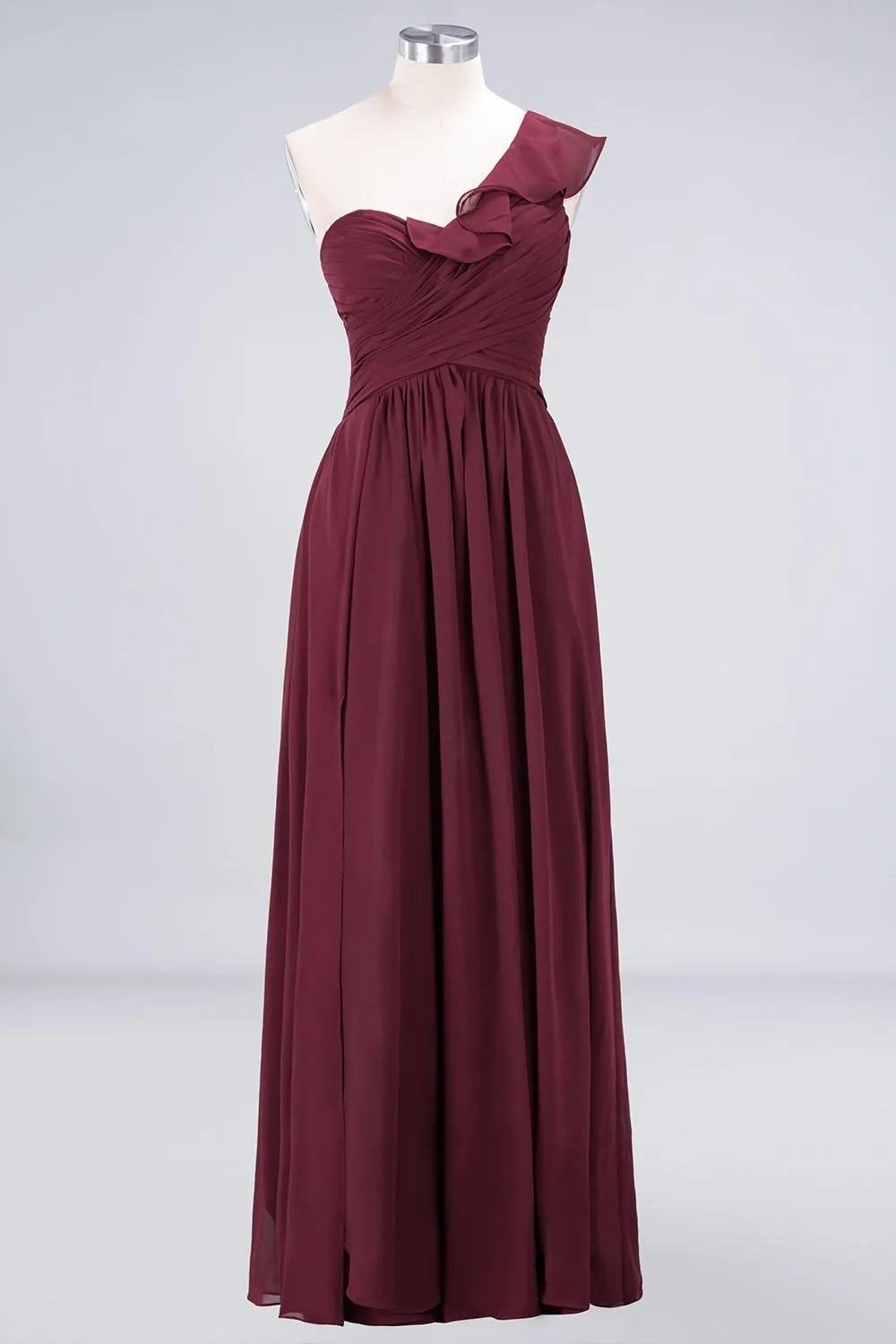 A-Line Chiffon One-Shoulder Sweetheart Long Bridesmaid Dress with Slit