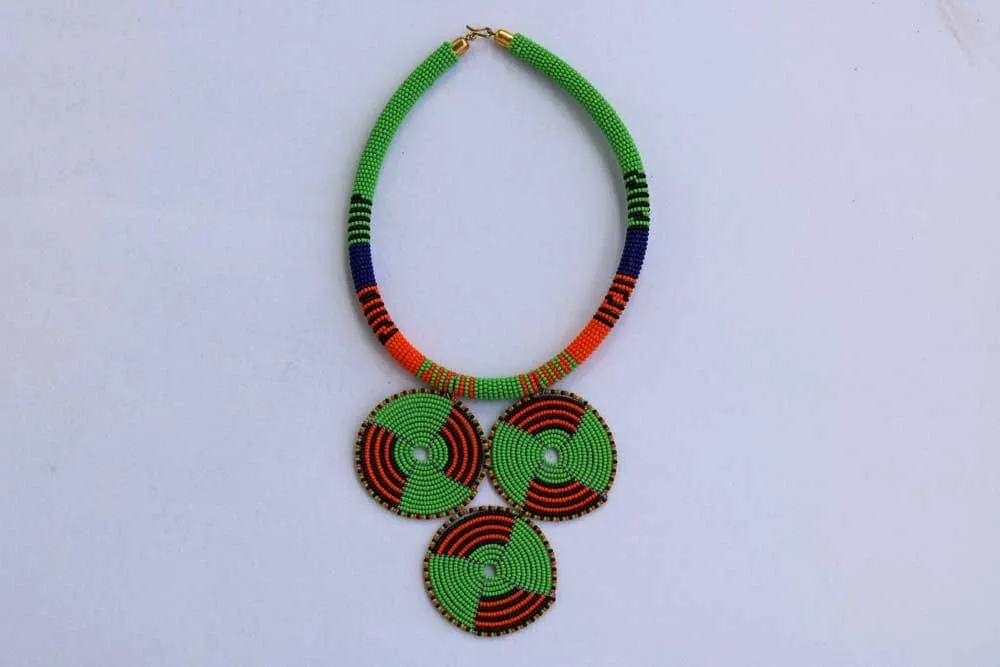 African Pendant beaded necklace, Statement necklace, Beaded Necklace for women, Moms gift, Christmas Gift for her, Zulu beaded necklace