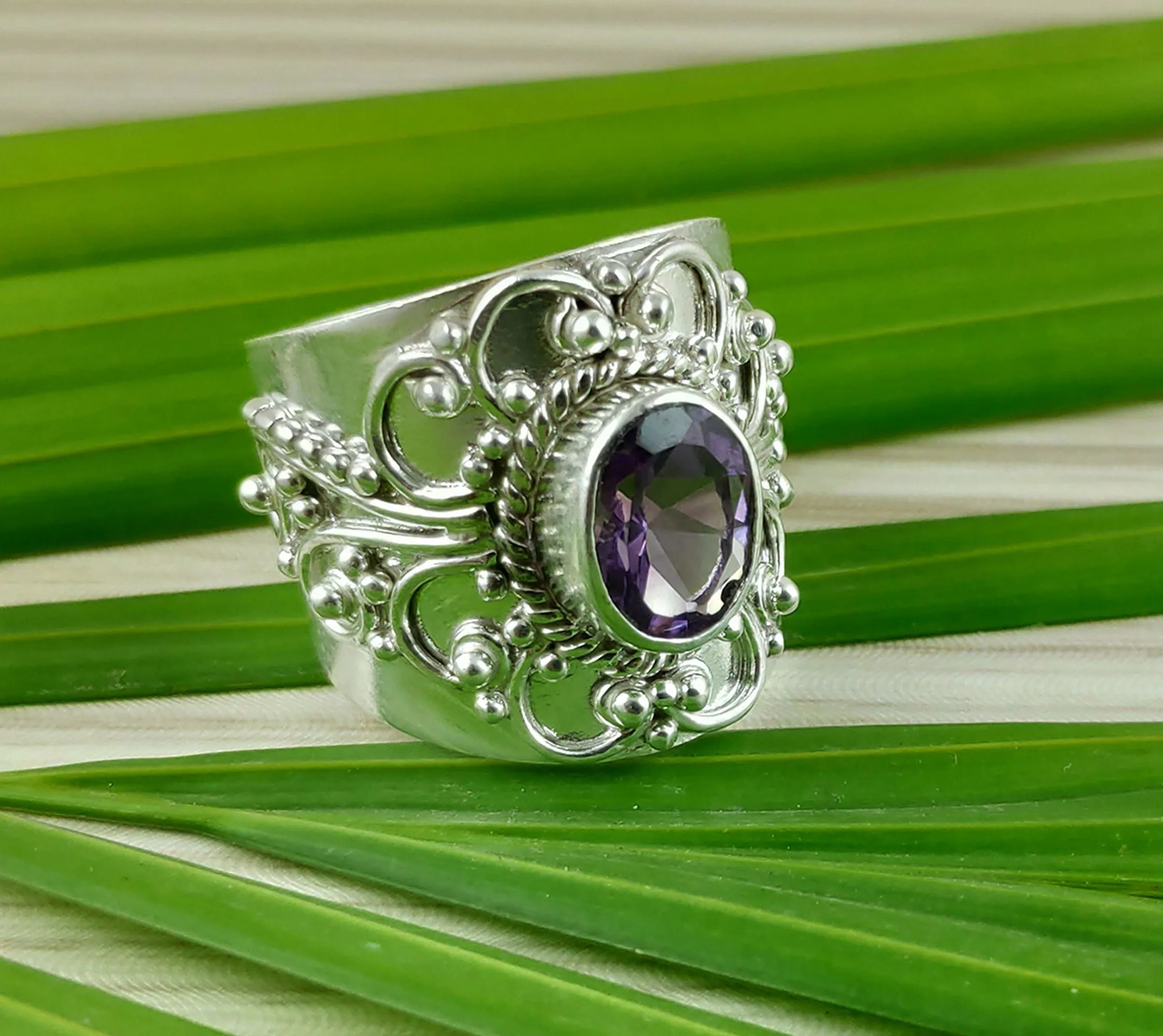 Amethyst Oval 925 Solid Sterling Silver Handmade Women Ring US size 4 to 13