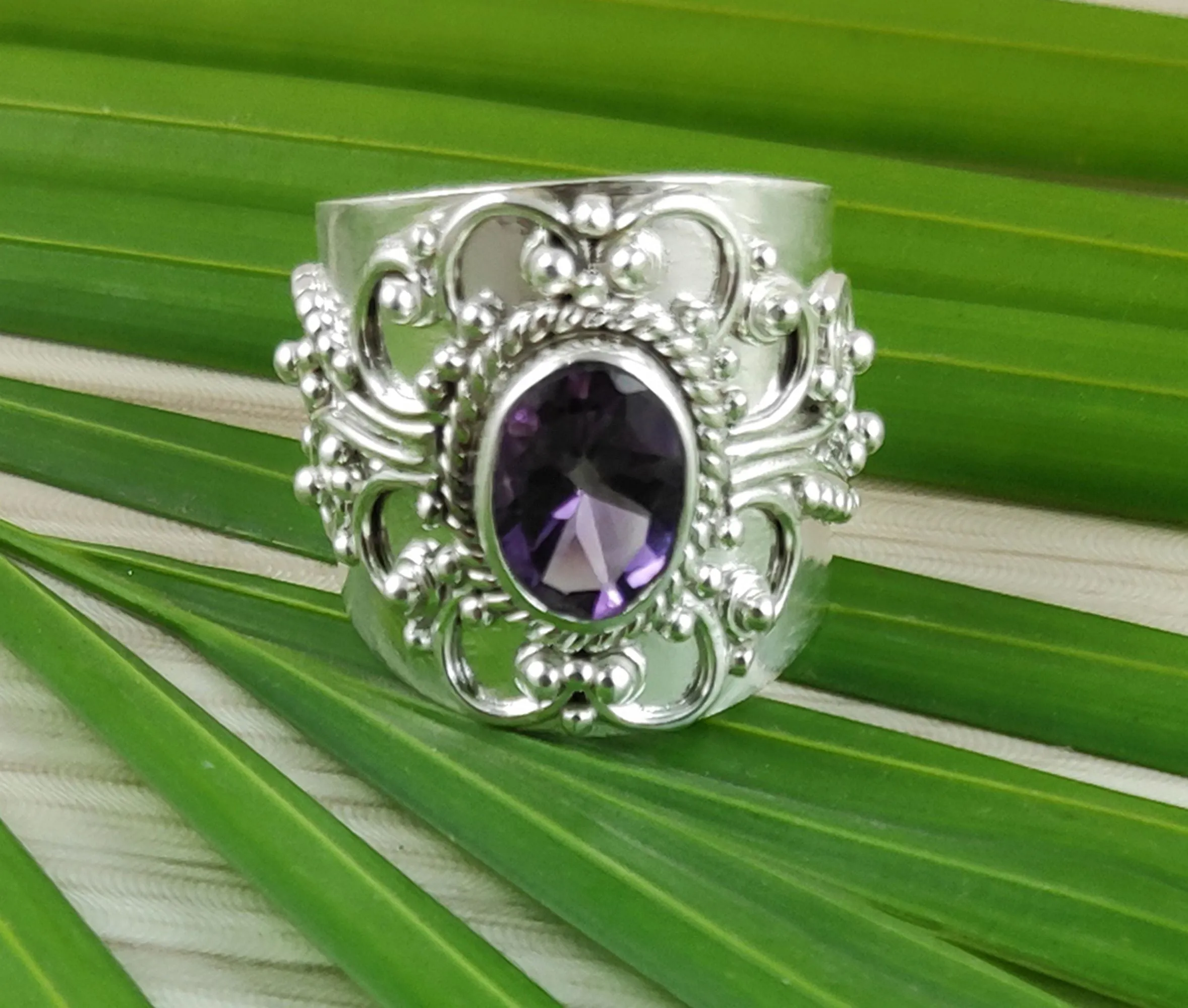 Amethyst Oval 925 Solid Sterling Silver Handmade Women Ring US size 4 to 13