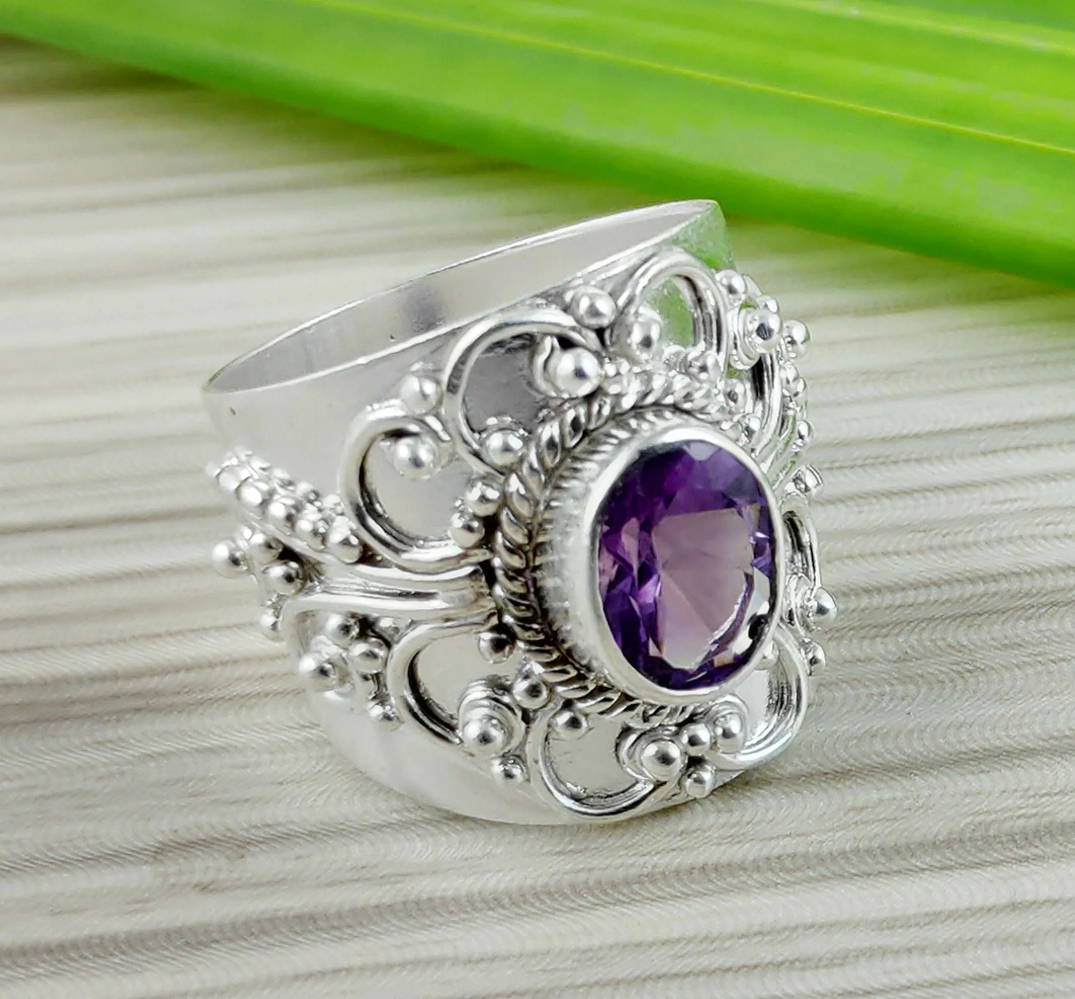 Amethyst Oval 925 Solid Sterling Silver Handmade Women Ring US size 4 to 13