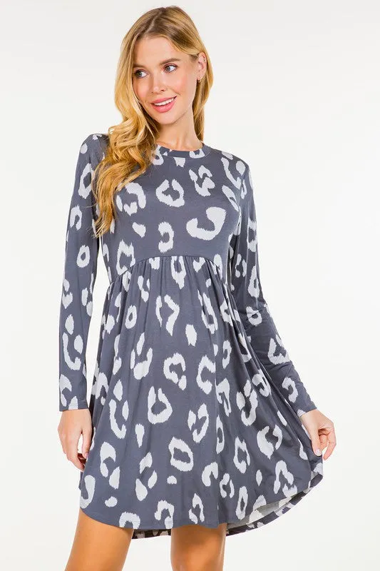 Animal Print Dress - Long Sleeve