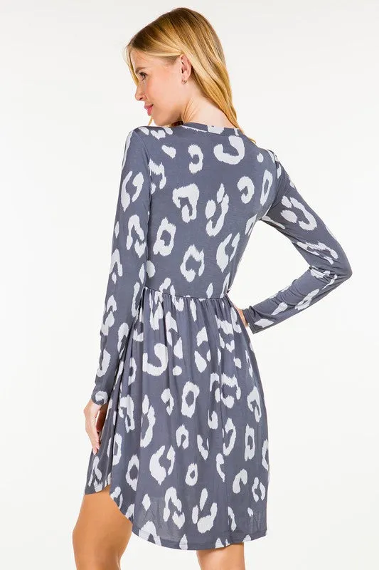 Animal Print Dress - Long Sleeve