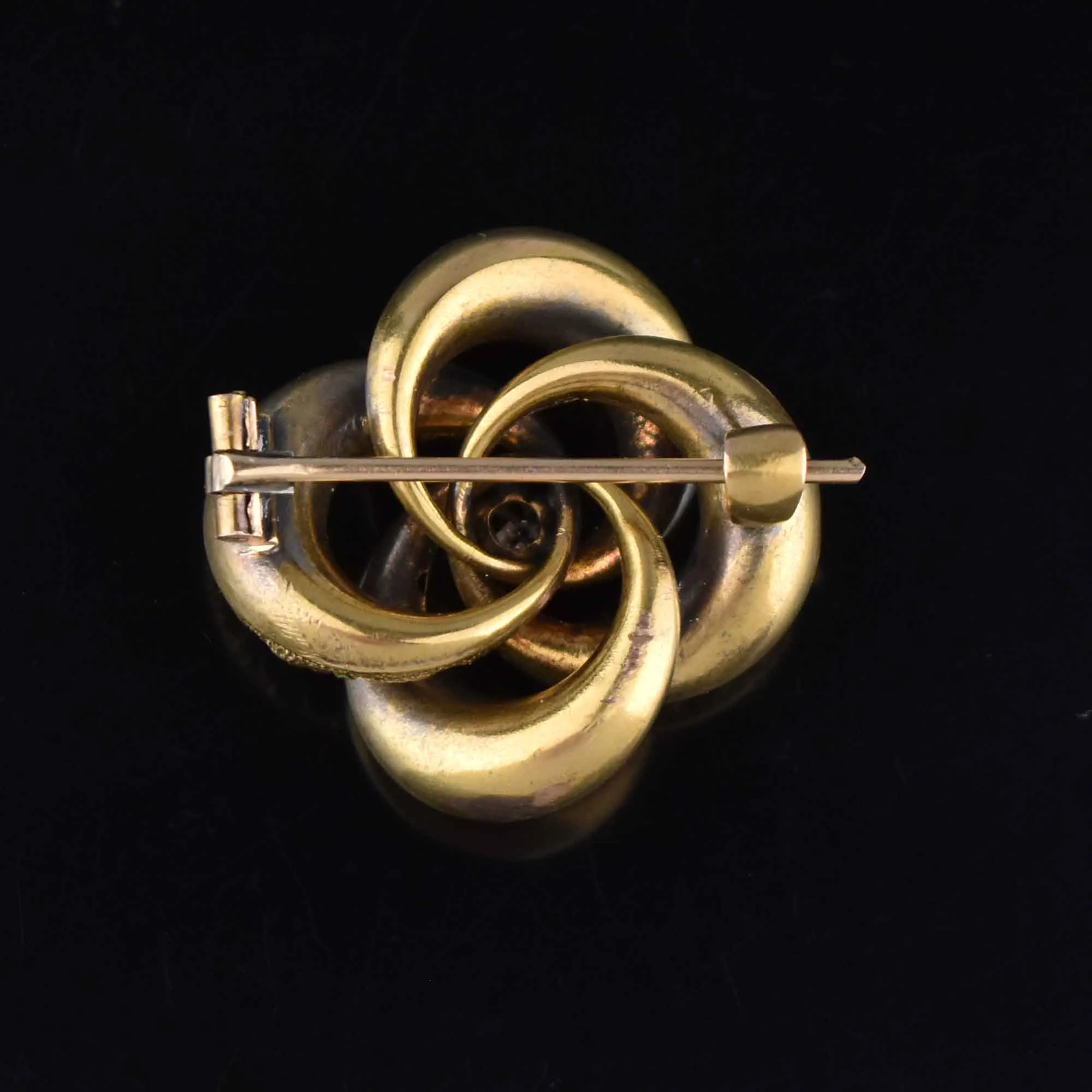 Antique 14K Gold Enamel Diamond Lovers Knot Brooch