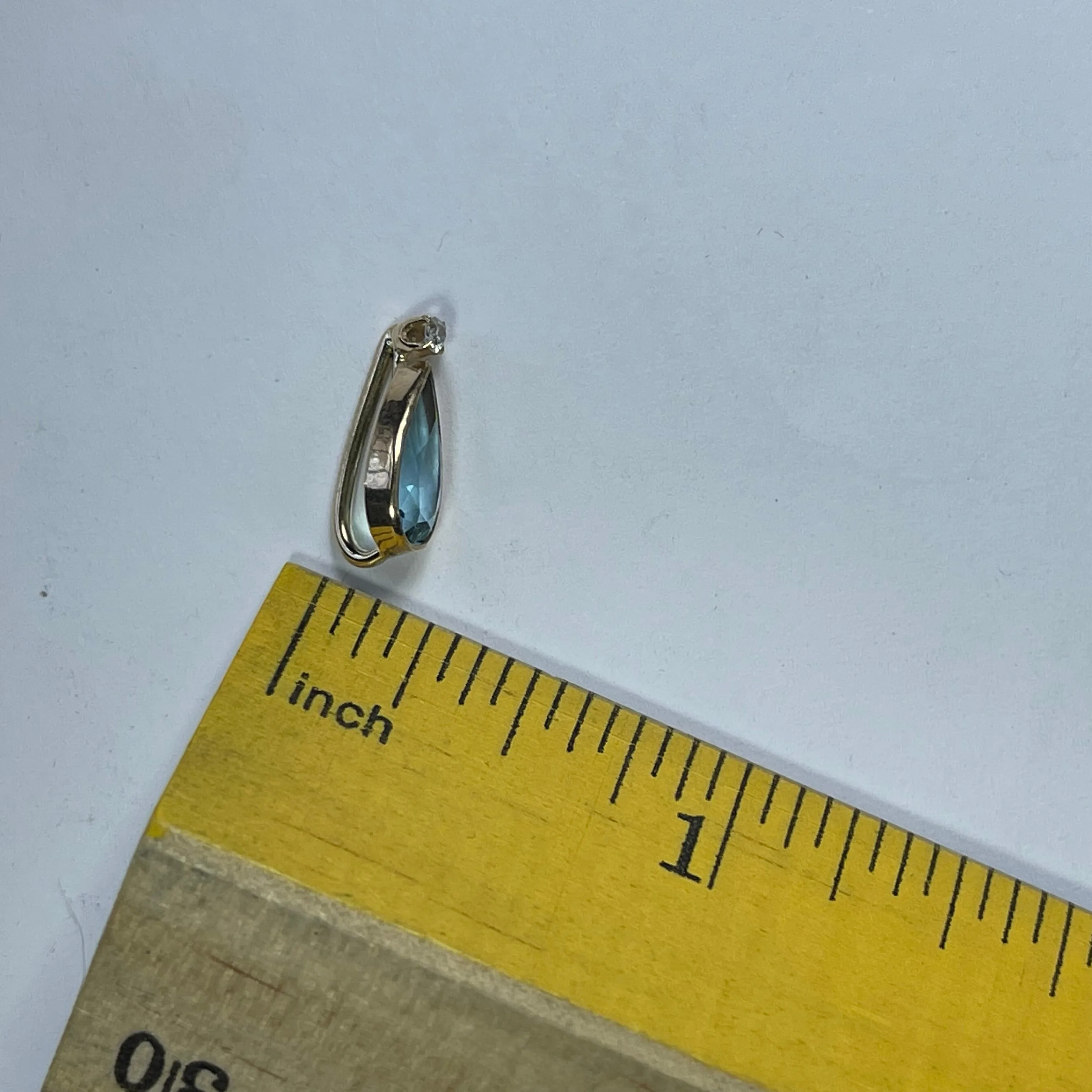 Antique Aquamarine and Diamond Pendant in 14K Yellow Gold. Repurposed Hatpin.