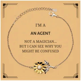 Badass Agent Gifts, I'm Agent not a magician, Sarcastic Sunflower Bracelet for Agent Birthday Christmas for  Men, Women, Friends, Coworkers