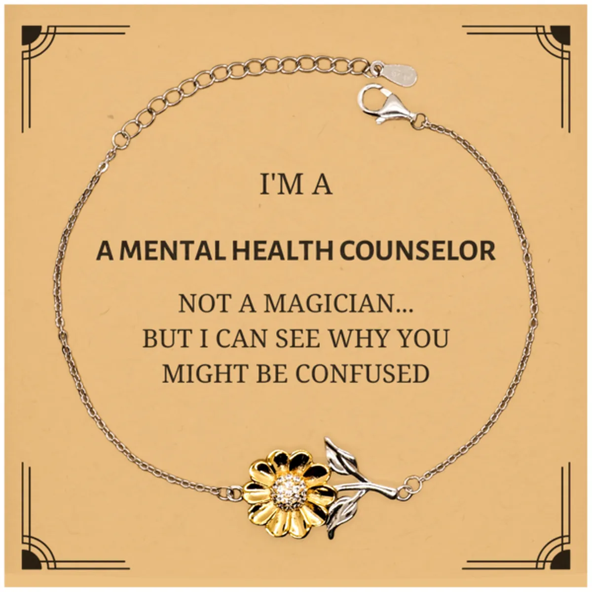 Badass Mental Health Counselor Gifts, I'm Mental Health Counselor not a magician, Sarcastic Sunflower Bracelet for Mental Health Counselor Birthday Christmas for  Men, Women, Friends, Coworkers