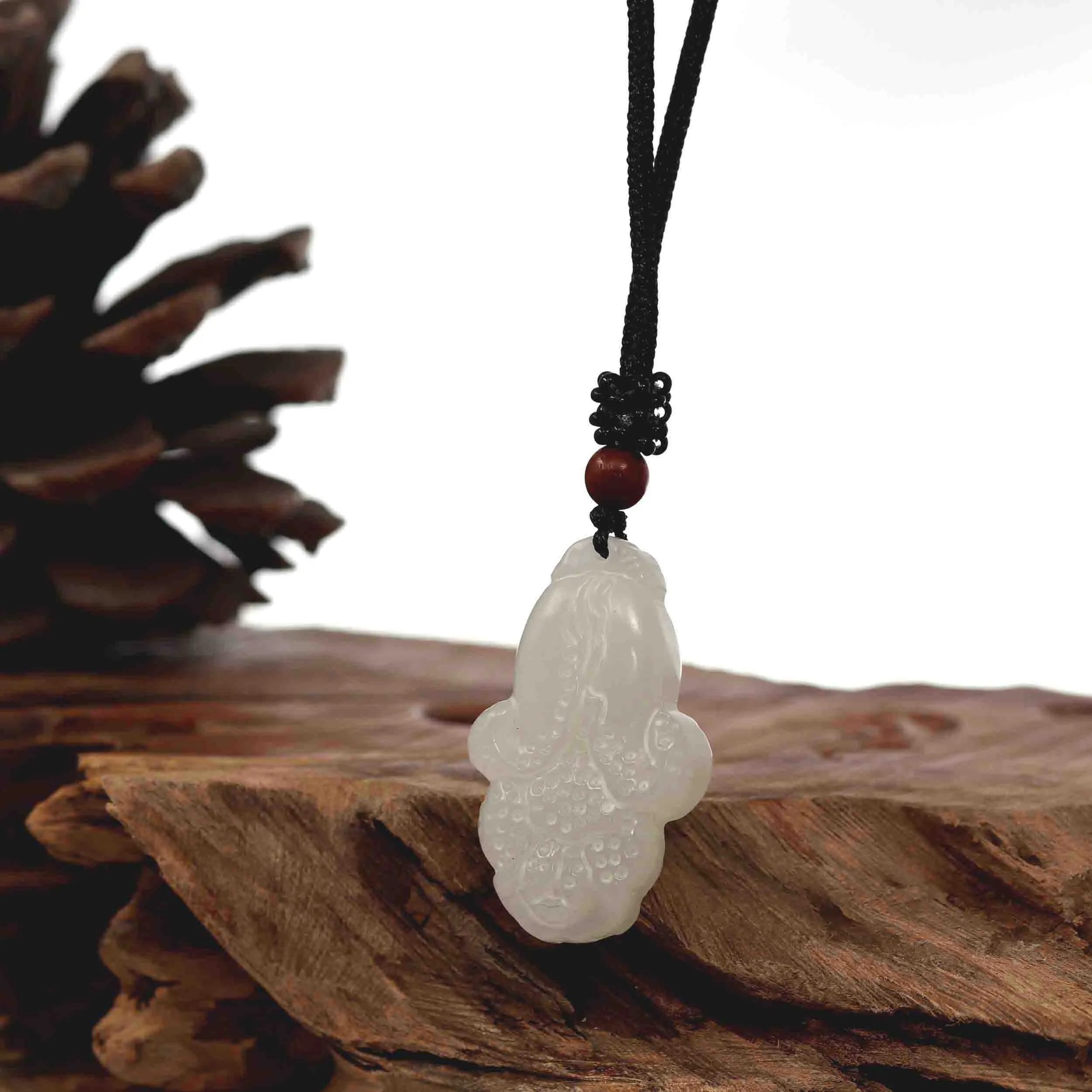 Baikalla Genuine Mutton Fat White Nephrite Jade  BaiCai (Lucky Cabbage) Pendant Necklace