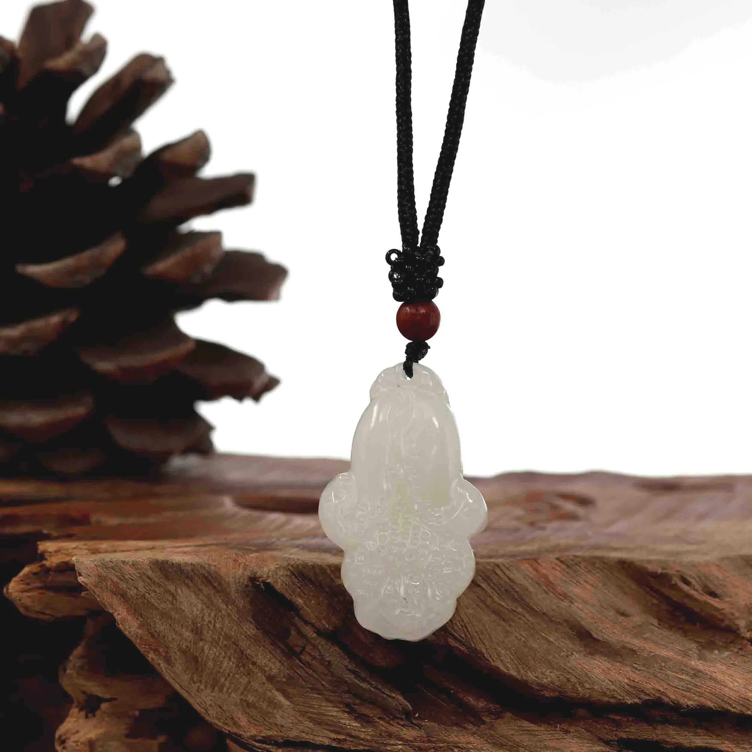 Baikalla Genuine Mutton Fat White Nephrite Jade  BaiCai (Lucky Cabbage) Pendant Necklace