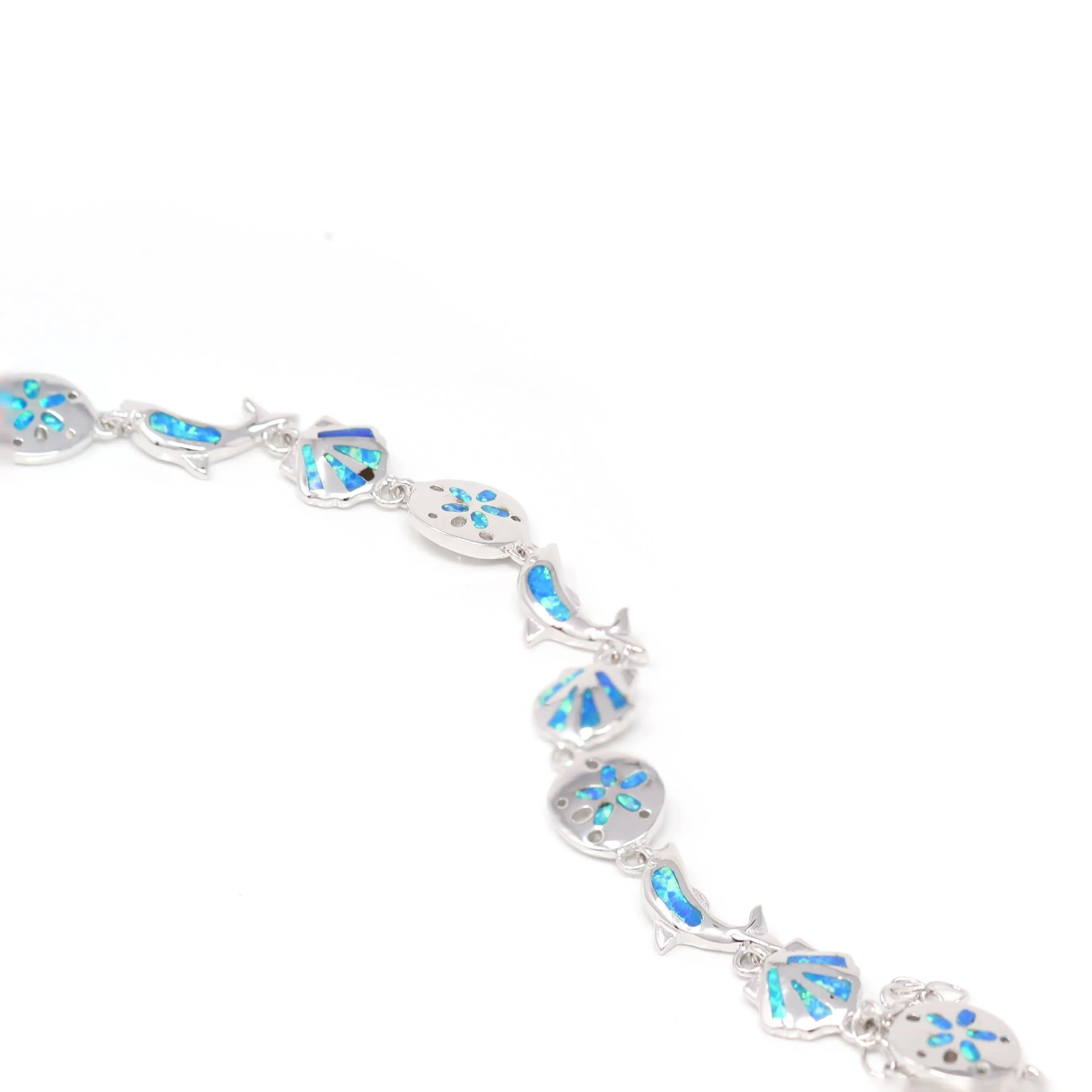 Baikalla? Sterling Silver Lab-Created Oval Opal Cute Sea-fish Bracelet