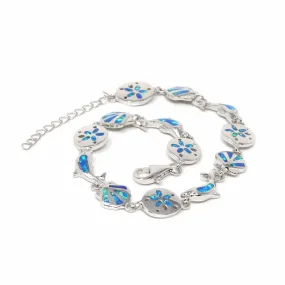 Baikalla? Sterling Silver Lab-Created Oval Opal Cute Sea-fish Bracelet