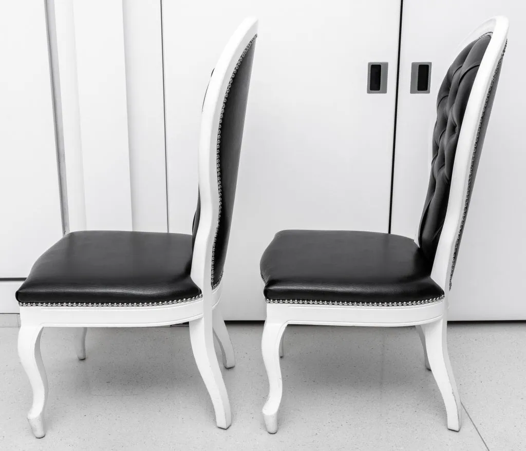 Baroque Revival Black & White Side Chairs, Pair