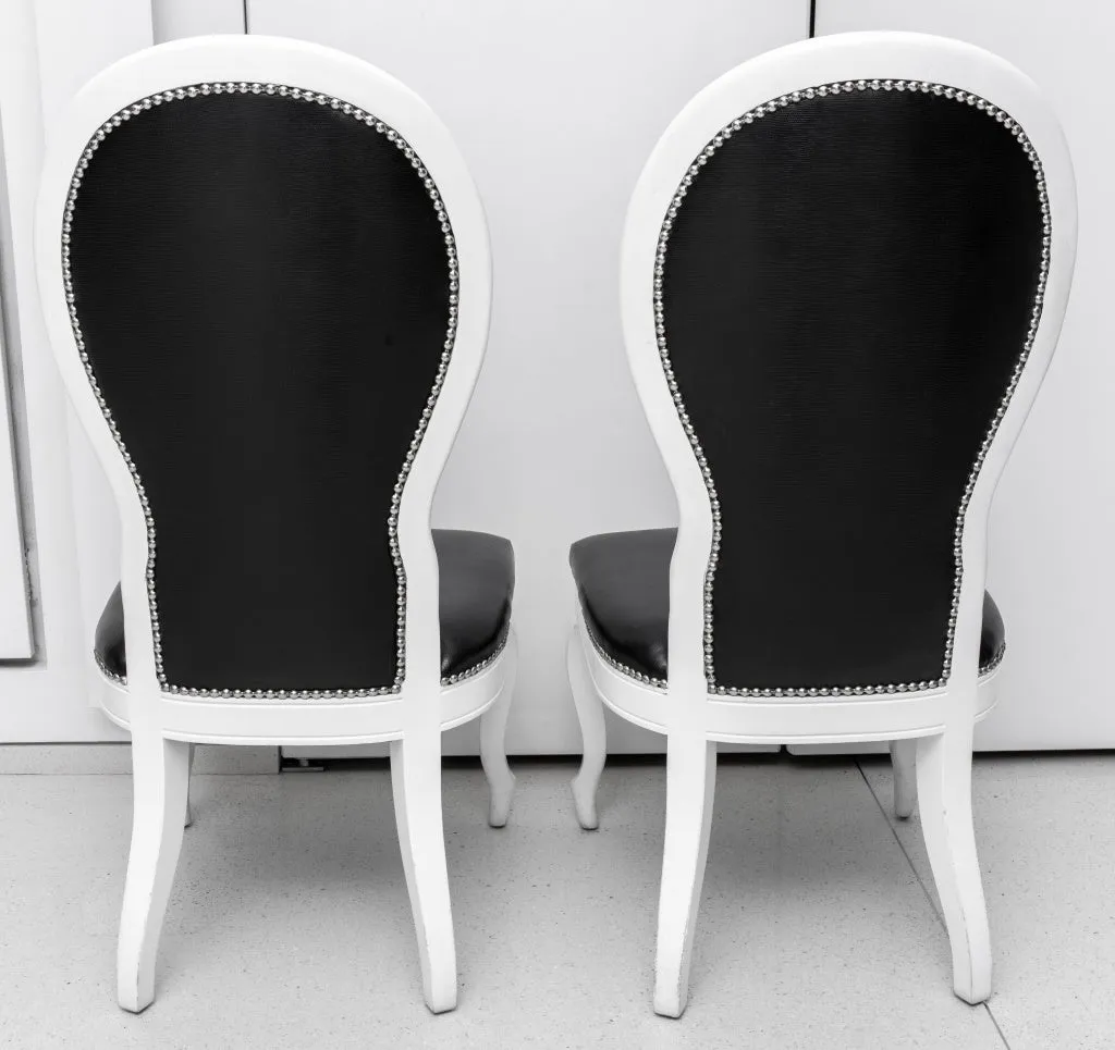 Baroque Revival Black & White Side Chairs, Pair