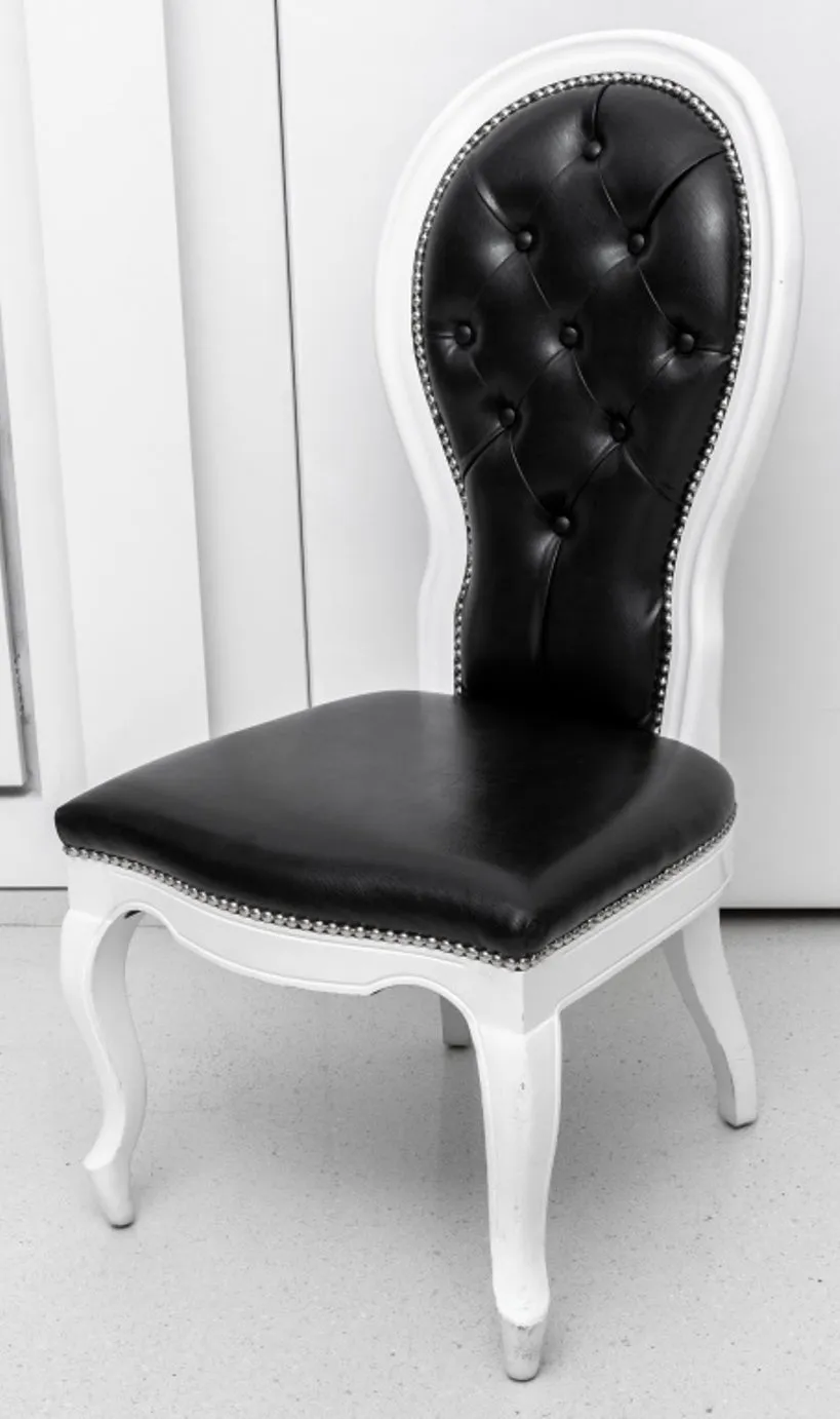 Baroque Revival Black & White Side Chairs, Pair