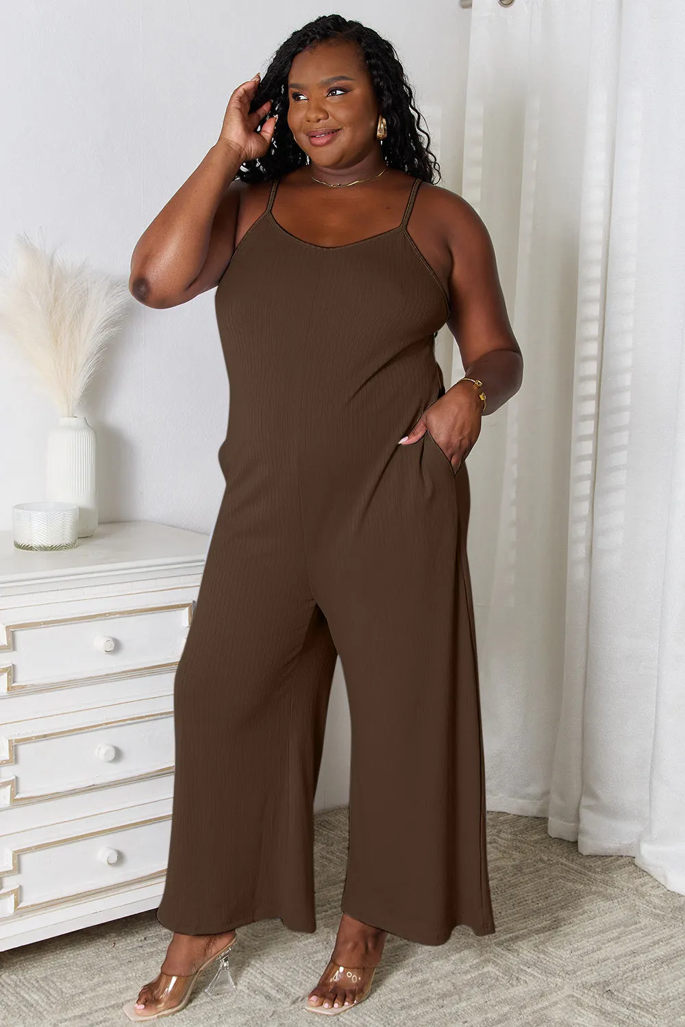 Basic Bae Plus Size Spaghetti Strap V-Neck Jumpsuit