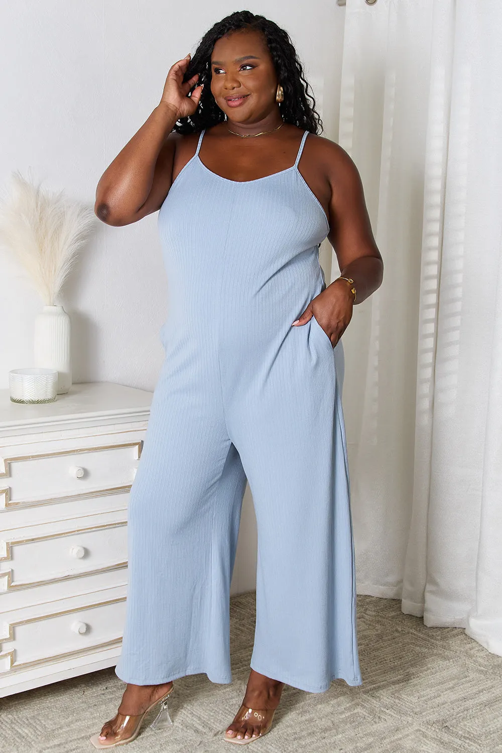 Basic Bae Plus Size Spaghetti Strap V-Neck Jumpsuit