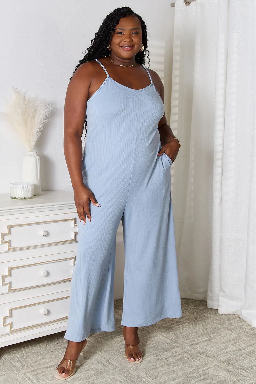 Basic Bae Plus Size Spaghetti Strap V-Neck Jumpsuit