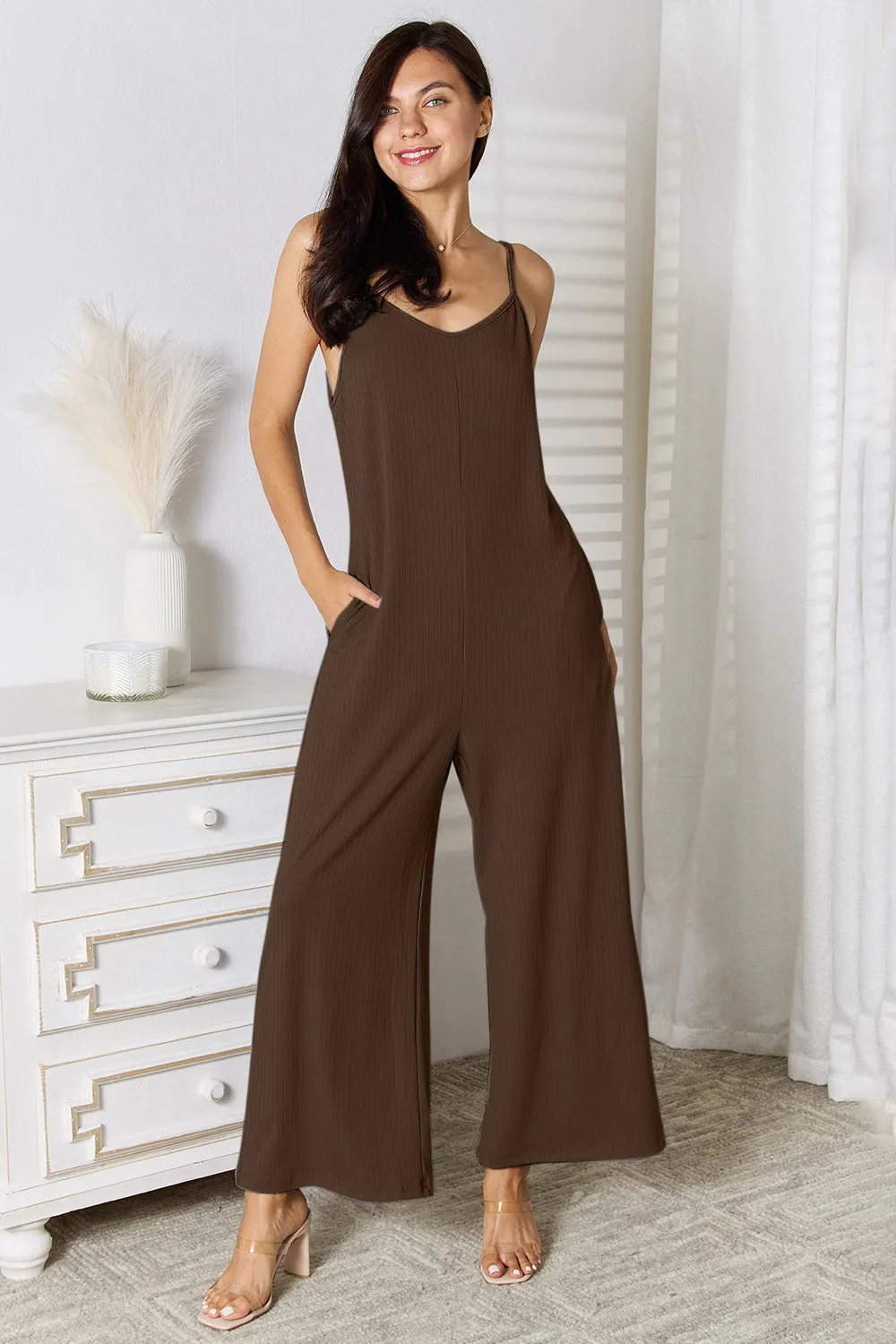 Basic Bae Plus Size Spaghetti Strap V-Neck Jumpsuit