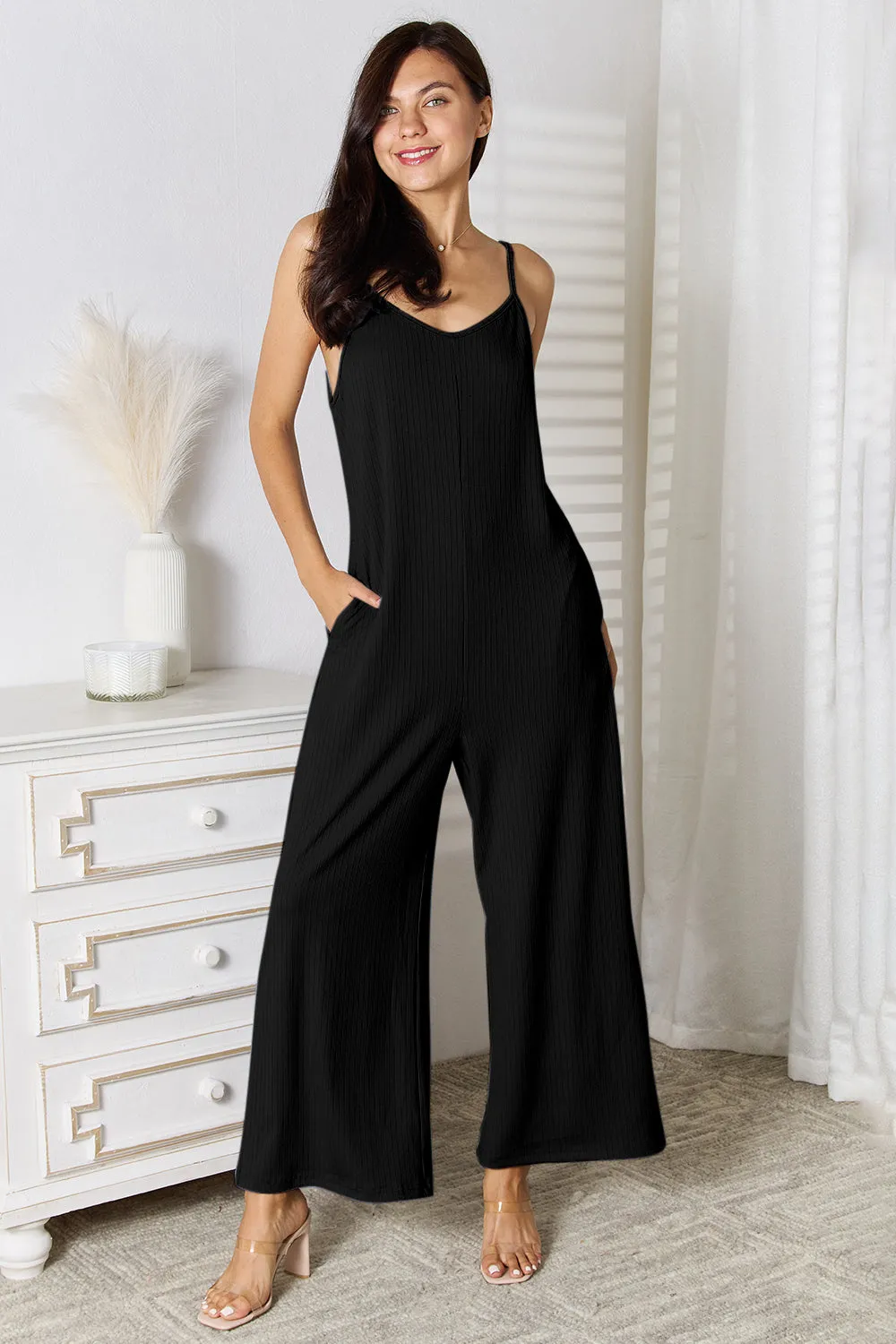 Basic Bae Plus Size Spaghetti Strap V-Neck Jumpsuit